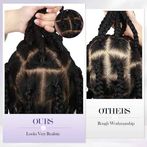 Fancy Hair 360 Full Lace Jumbo Braided Wigs for Black Women Glueless Long Knotless Box Braided Wig for African American Women (Natural Black)