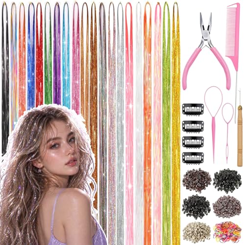 Hair Tinsel Kit - 20 Colors Heat-Resistant Extensions for Parties