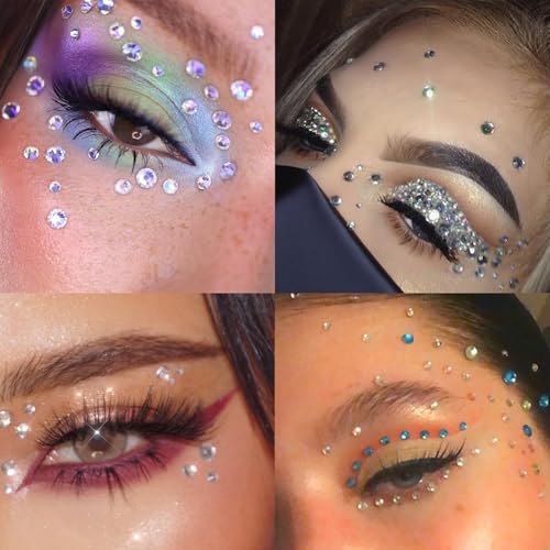 1550 Pcs Self Adhesive Rhinestones Face Gems and Pearls for Makeup, Rainbow Face Jewels Stick on Pearls Stickers Festival Diamonds Accessories, Nail Eye Hair Body DIY Decoration