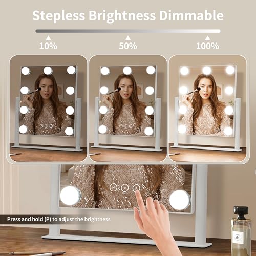Makeup Mirror with Lights, 10X Magnifying, 3 Color Modes