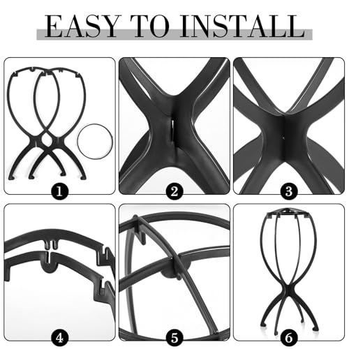 Obeoby Foldable Black Wig Stand for Short Wigs & Cosplay Hair - Portable