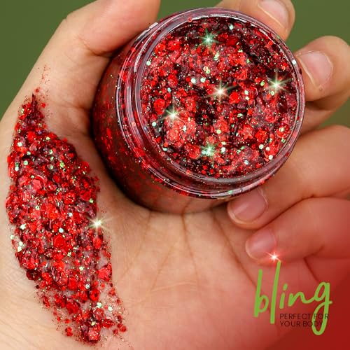 Red Body Glitter Gel - Face, Hair & Body Shimmer 80g