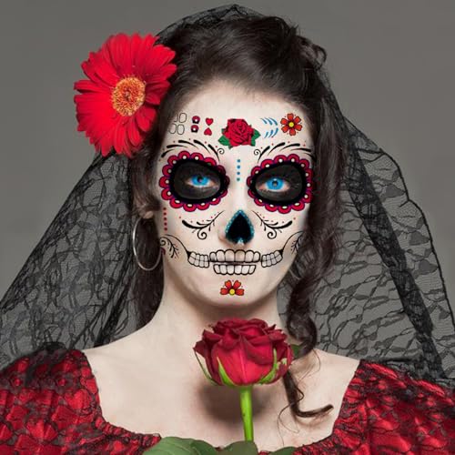 Day of the Dead Temporary Face Tattoos - 10 Sheet Kit