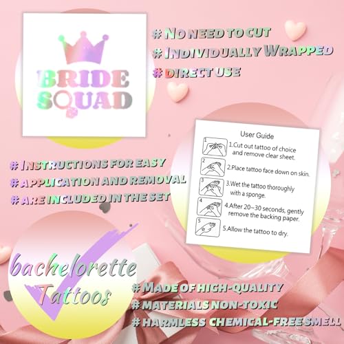 winthrop 120 Pcs Cheers Bachelorette Temporary Tattoos, Metallic Foil Bronzing Style, Individually Wrapped Waterproof Safety Tattoos, Best Choice for Bachelorette Party Bridesmaid Favor, 60 Designs
