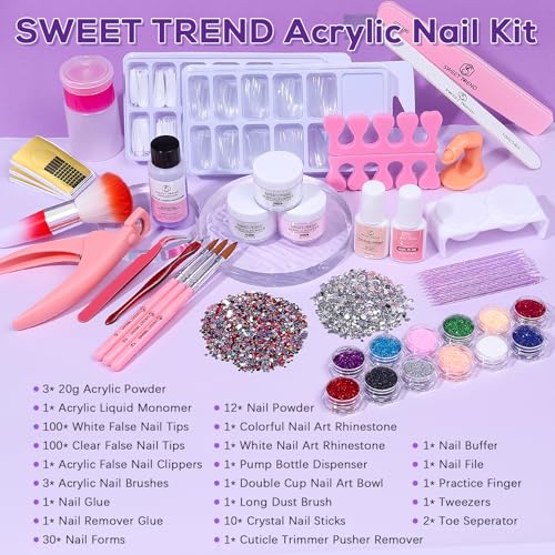 Acrylic Nail Kit Starter Set with Powder, Liquid Monomer & Glitter Tools