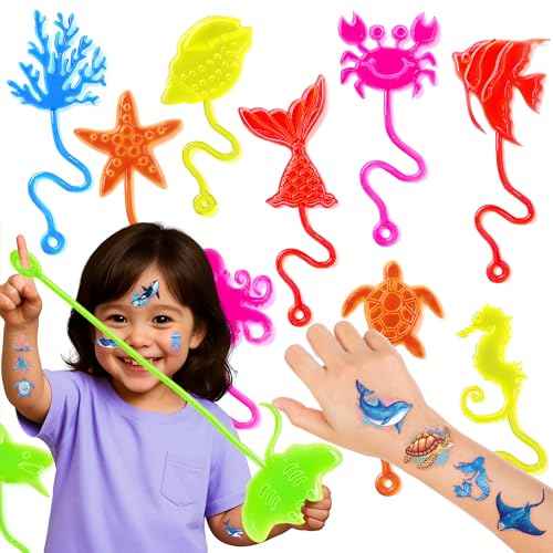 48PCS Ocean Party Favors - 24PCS Temporary Tattoos & 24PCS Stick Hands Party - Perfect Birthday Party Supplies, Goodie Bag Stuffers, Treasure Box Toys, Classroom Prizes, and Student Gifts