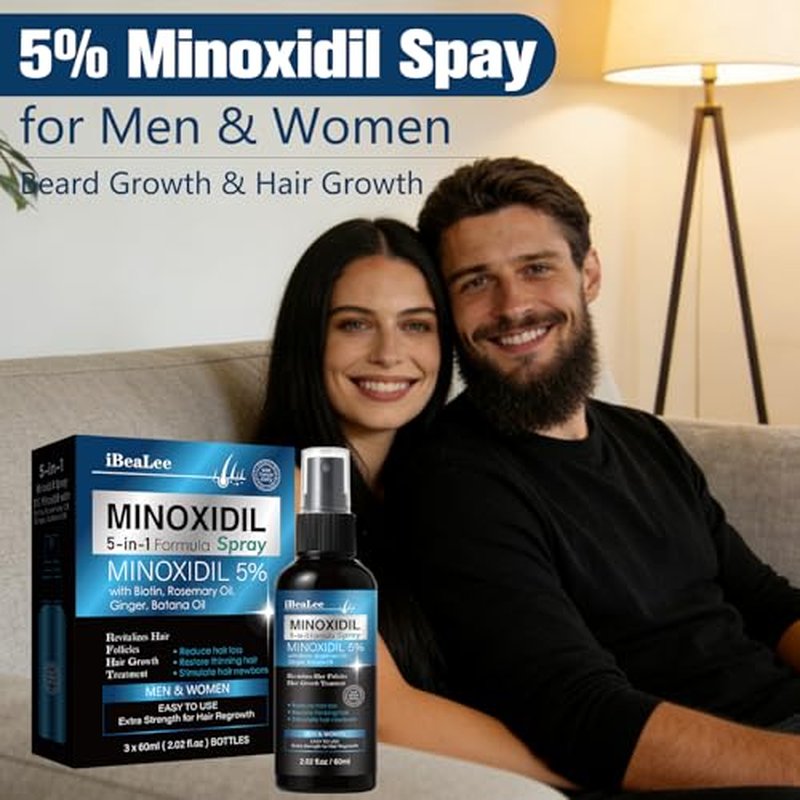 5% Minoxidil Hair Growth Spray for Men & Women | Biotin & Rosemary