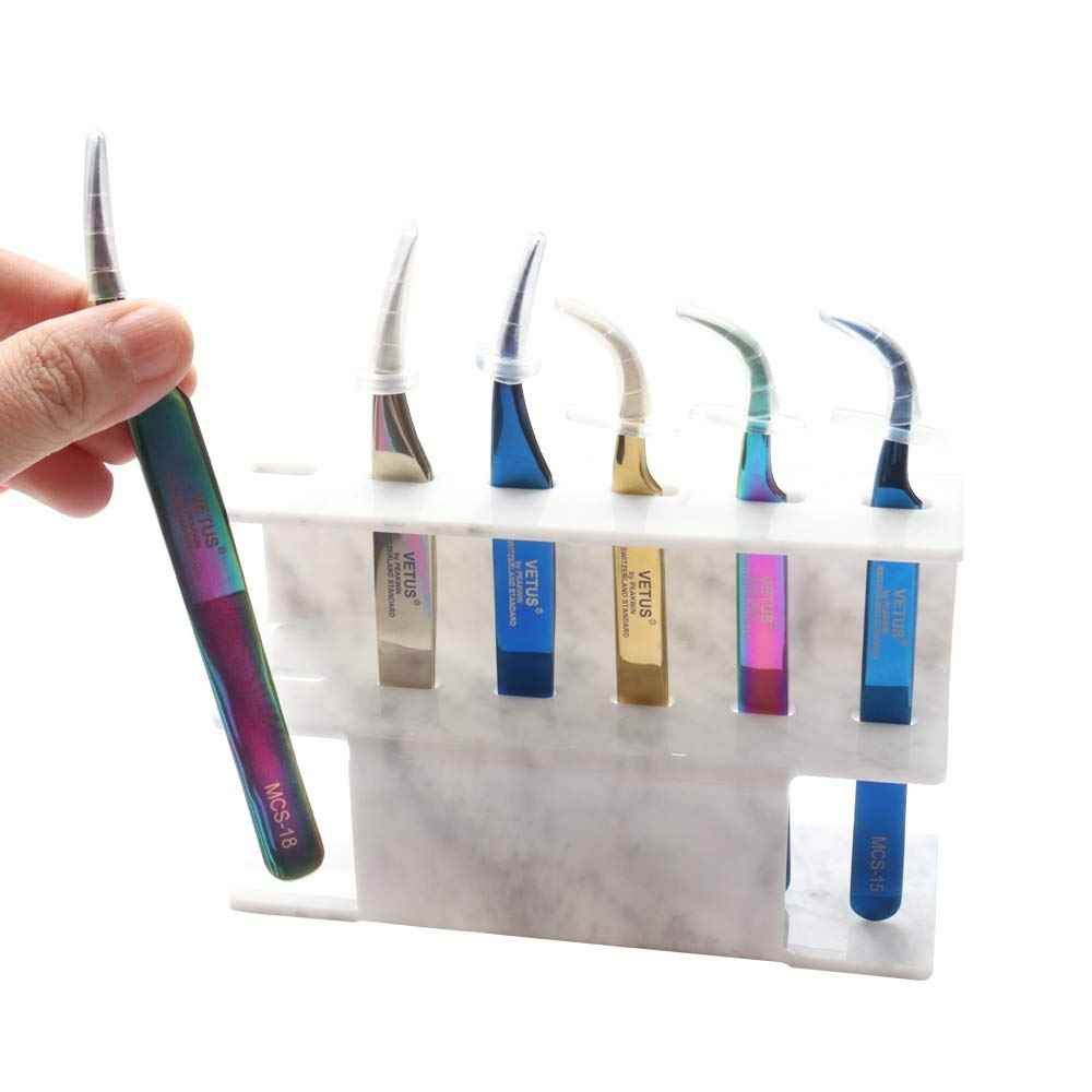 Mekupeu 6 Holes Tweezers Holder Eyelash Extension Supplies Display Stand, Marble, 1 Pc
