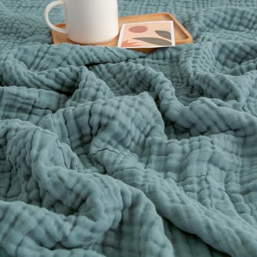 EMME Cotton Blanket Queen Size for Bed Soft Large Muslin Bed Blankets 80"x90" Lightweight Breathable Blanket All Season Gauze Blanket, Teal