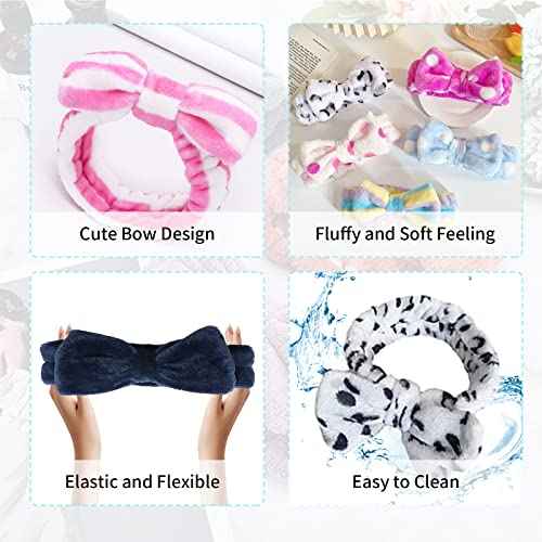 42 Pcs Cute Fluffy Bow Headbands - Adjustable Spa Makeup Headbands for Women, Girls, Gifts, Yoga, Sports