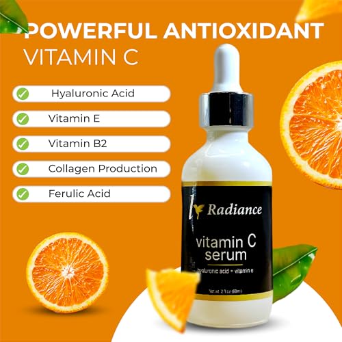 Vitamin C Serum with Hyaluronic Acid and Vitamin E, Anti-Aging Face Serum for Dark Spots, 2 fl oz.