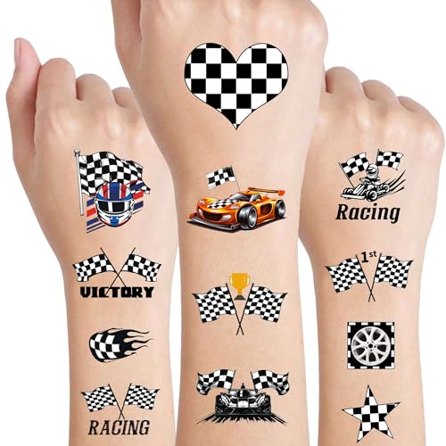 Race Car Checkered Flag Temporary Tattoos Bulk Party Favors