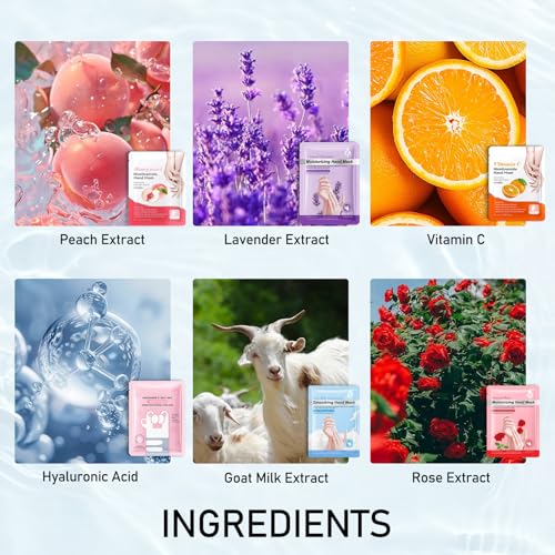Hydrating Moisturizing Hand Mask Gloves for Dry Cracked Hands - 6 Pairs