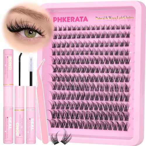 Wispy Lash Clusters Kit Natural Lash Extension Kit 192 pcs Cluster Eyelash Extension Kit DIY Individual Lashes Lashes with Lash Glue Bond and Seal Tweezers Soft Eyelash Clusters, 8-16 mm