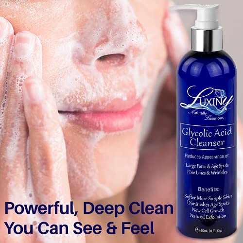 Luxiny 10% Glycolic Acid Face Wash & Exfoliating Cleanser, 8 oz ? Vegan, Natural AHA Facial & Acne Body Wash for Women and Men ? Pore Minimizer