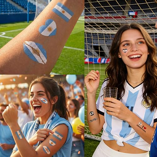 Argentina Flag Temporary Tattoos | 11 Sheets Waterproof Face Stickers