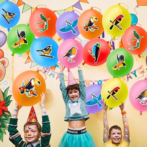 72 Piece Bird Party Favors Set with Punch Balloons & Tattoos