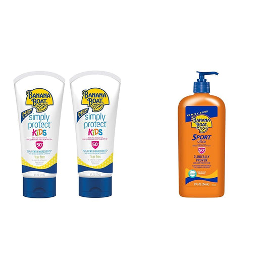 Banana Boat Kids Mineral Sunscreen SPF 50 Twin Pack and Sport Ultra Sunscreen SPF 50 Lotion