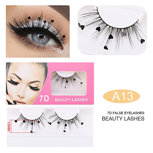 Dramatic Glitter False Eyelashes with Decorative Heart & Flower (3 Pairs)