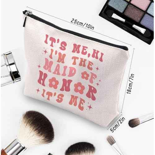 Maid of Honor Gift from Bride, Bridesmaids Proposal Gifts, Bachelorette Party Gift for Maid of Honor, Wedding Gifts for Sister Besties Friends Women Bridesmaid Makeup Cosmetic Bag Travel Pouch