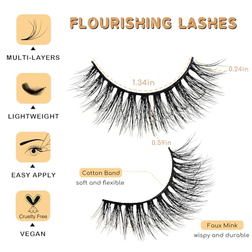 14 Pairs Reusable Faux Mink Lashes - Natural Wispy Strip Lashes