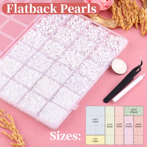 White Flatback Pearls Kit with B7000 Glue & Tools for DIY Crafting (16,500 Pcs)