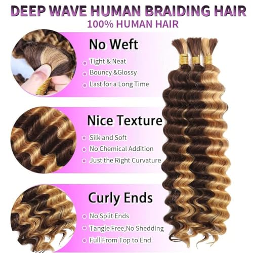 Boho Bulk Human Hair for Braiding - 120g Curly Deep Wave 4/27