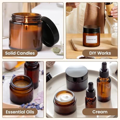 Amber Glass Jars with Lids 50 Pcs 2 oz - UV-Blocking, Leak-Proof with Labels & Spatulas (AstrivixDD)
