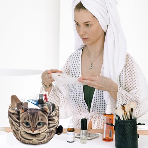 Openhaha Drawstring Travel Organizer, Cosmetic Pouch - Cat Gift for Women, Lay Flat Makeup Bag Gifts for Cat Lovers (2-Pack)