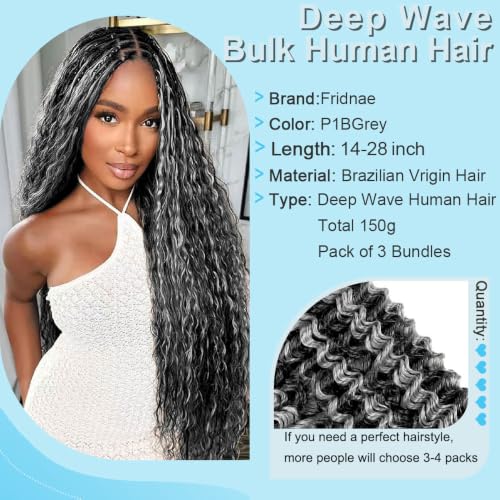 Ombre Gray Braiding Hair - P1B Grey Deep Wave 26 Inch