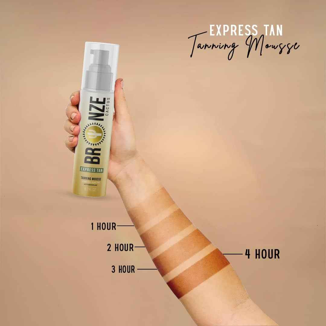 Bronze Cactus Express Self Tanning Mousse – Hyaluronic Acid, Fragrance-Free | Fast Bronzed Glow in 1-4 Hours for Face & Body | Lightweight, Non-Sticky, Suitable All Skin Types | 6.7 fl oz
