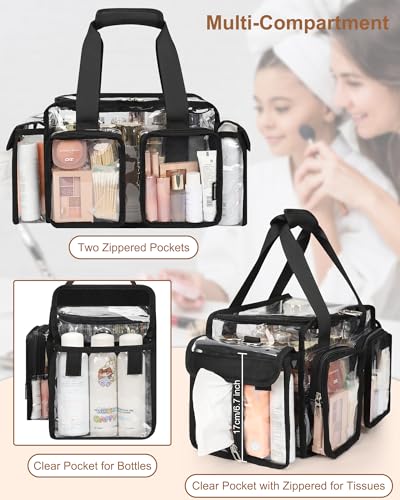 Relavel Clear Black Makeup Bag - Professional Organizer with Adjustable Dividers, Travel Cosmetic Case