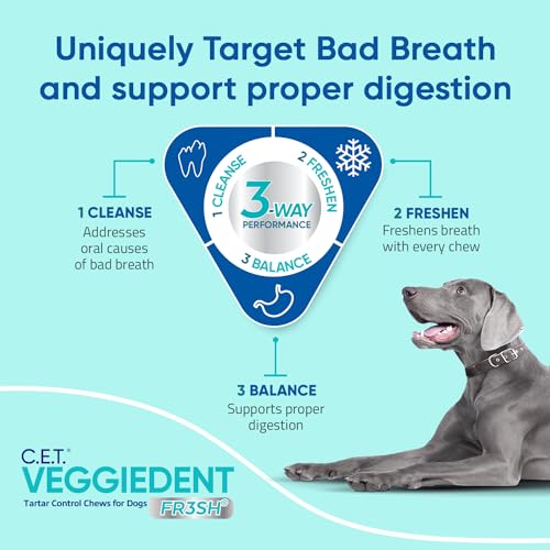 Virbac CET Veggiedent FR3SH Tartar Control Chews for Dogs, Medium (Pack of 30)