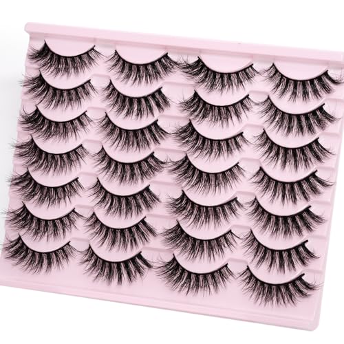 False Lashes with Glue Set Fake Eyelashes with Glue Kit Clear Band 3D Faux Mink Strips Lashes Fluffy Wispy Natural Look 14mm Cat Eye Bulk Pack by EMEDA (14 Pairs LH04)