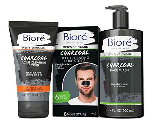 Biore Men's Pore Strips for Blackhead Removal - Deep Cleansing Nose Strips With Natural Charcoal for Instant Pore Unclogging, 6 Count (Pack of 2)