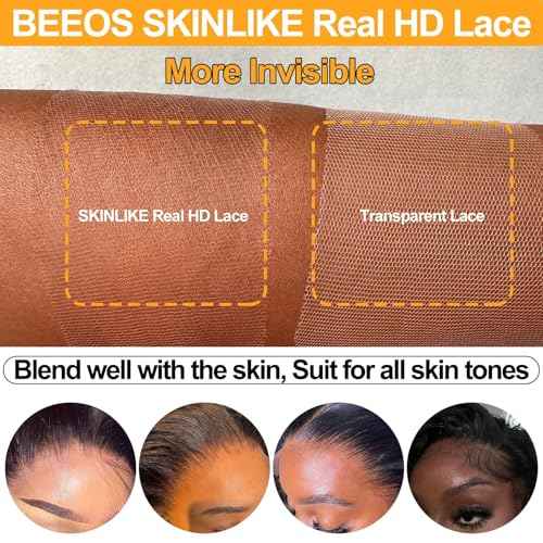 BEEOS Body Wave 6x6 SKINLIEK Real HD Lace Closure, Pre-Plucked Bleached Knots Natural Color Human Hair 18 Inch