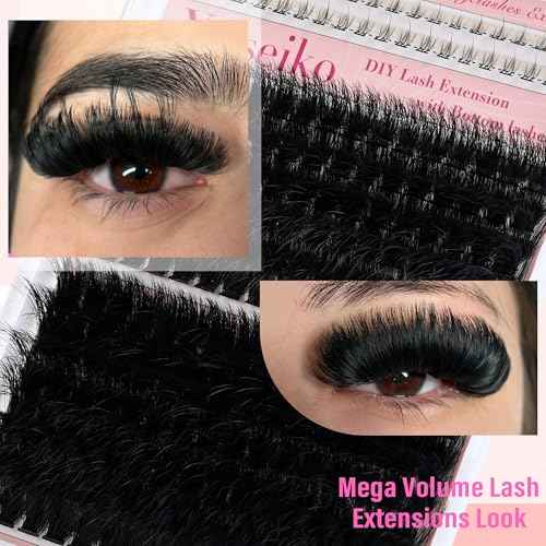 Fluffy Lash Clusters with Bottom Lashes 100D+200D Thick Eyelash Clusters 14-25mm Individual Mega Volume Lashes D Curl Cluster Eyelash Extensions DIY Lash Extension at Home, by Yaiseiko(Plant Fiber)