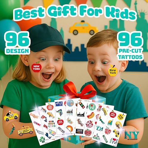 96 PCS NYC Temporary Tattoos for Kids - Pre-Cut