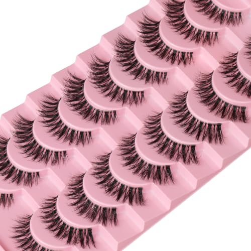 QUNETY Cat Eye False Eyelashes - 10 Pairs Wispy Mink Lashes