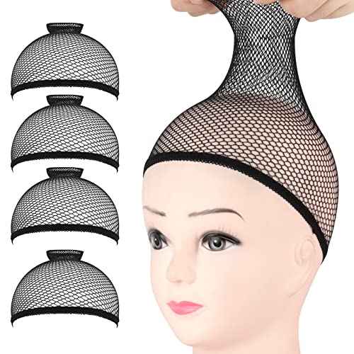 Fandamei Wig Caps, 4PCS Wig Caps Mesh Net Open End, Black Wig Cap for women, Nylon Mesh Wig Cap Net Strength Black