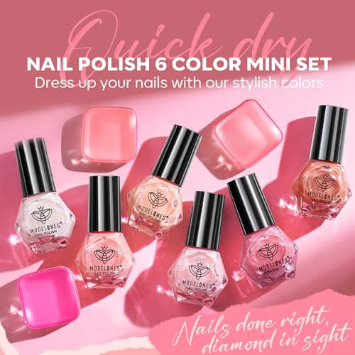 modelones Jelly Nail Polish Set 6 Colors Sheer Nude Pink Milky White Neutral Nude Nail polish Kit Neutral Pink Quick Dry Transparent Manicure DIY Nail Art Salon Home Gift for Women Girl