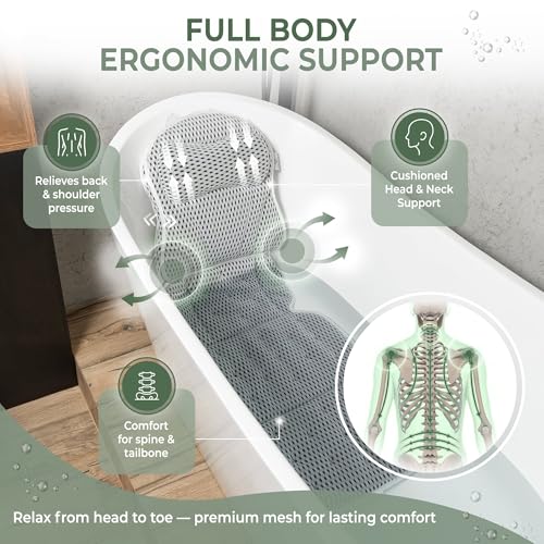2-in-1 Full-Body Bath Pillow & Free Bath Tray ? Soft 5D Air Mesh Bath Pillows for Tub | Detachable Headrest, Machine Washable, Non-Slip Support