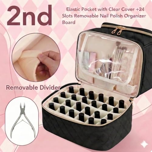 BAGCRAZY Nail Polish Organizer Case - 24 Bottle Storage Bag with UV Lamp Holder