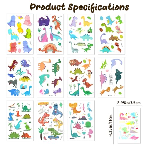 Dinosaur Temporary Tattoos for Kids - 12 Sheets Waterproof