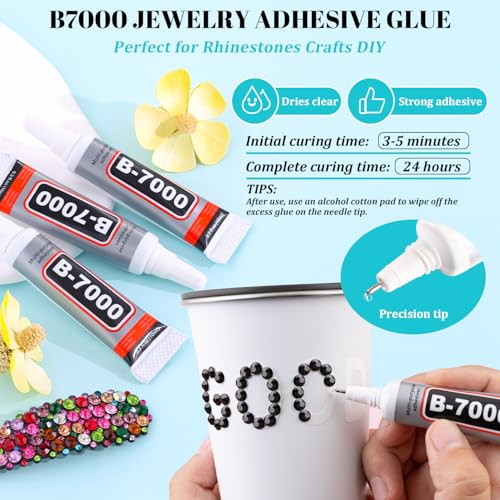 TINKRSTUFF 6100Pcs Flatback Rhinestones Kit with 2x 10ml B7000 Glue - Black