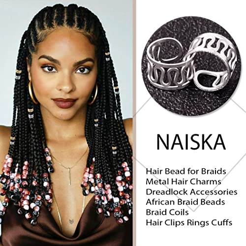 NAISKA 100PCS Dreadlocks Jewelry Beads Hair Braid Clips Dread Locks Metal Hair Braiding Jewelry for Women Braids or Man Beard(Golden and Sliver)