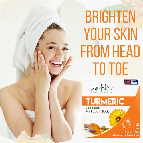 Turmeric Soap Bar for Face & Body ? Natural Turmeric Skin Brightening Soap for Dark Spots, Intimate Areas, Underarms ? Face Wash Reduces Acne, Fades Scars & Cleanses Skin ? 4oz, Made in USA