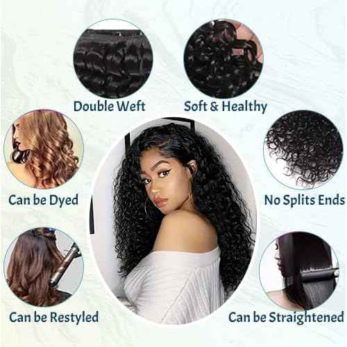 12A Bundles Deep Wave Human Hair - 3 Pack Deep Wave Double Strong Weft Hair Bundle 100% Unprocessed Brazilian Deep Curly bundles Wet And Wavy Real Human Hair For Women(24 26 28 Inch)