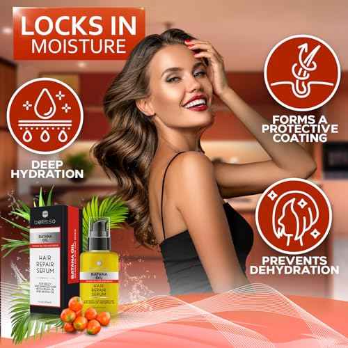 Batana Oil Hair Serum - Repair Thinning, Dry, Damaged, Fine and Split Ends - Thickening, Lightweight Formula - Anti Frizz and Heat Protection Control Products for Men and Women - Curly and Frizzy Mix
