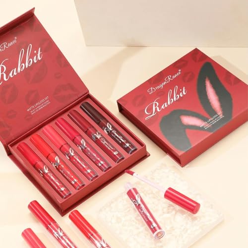 6-Piece Matte Red Liquid Lipstick Set - Waterproof & Long-Lasting